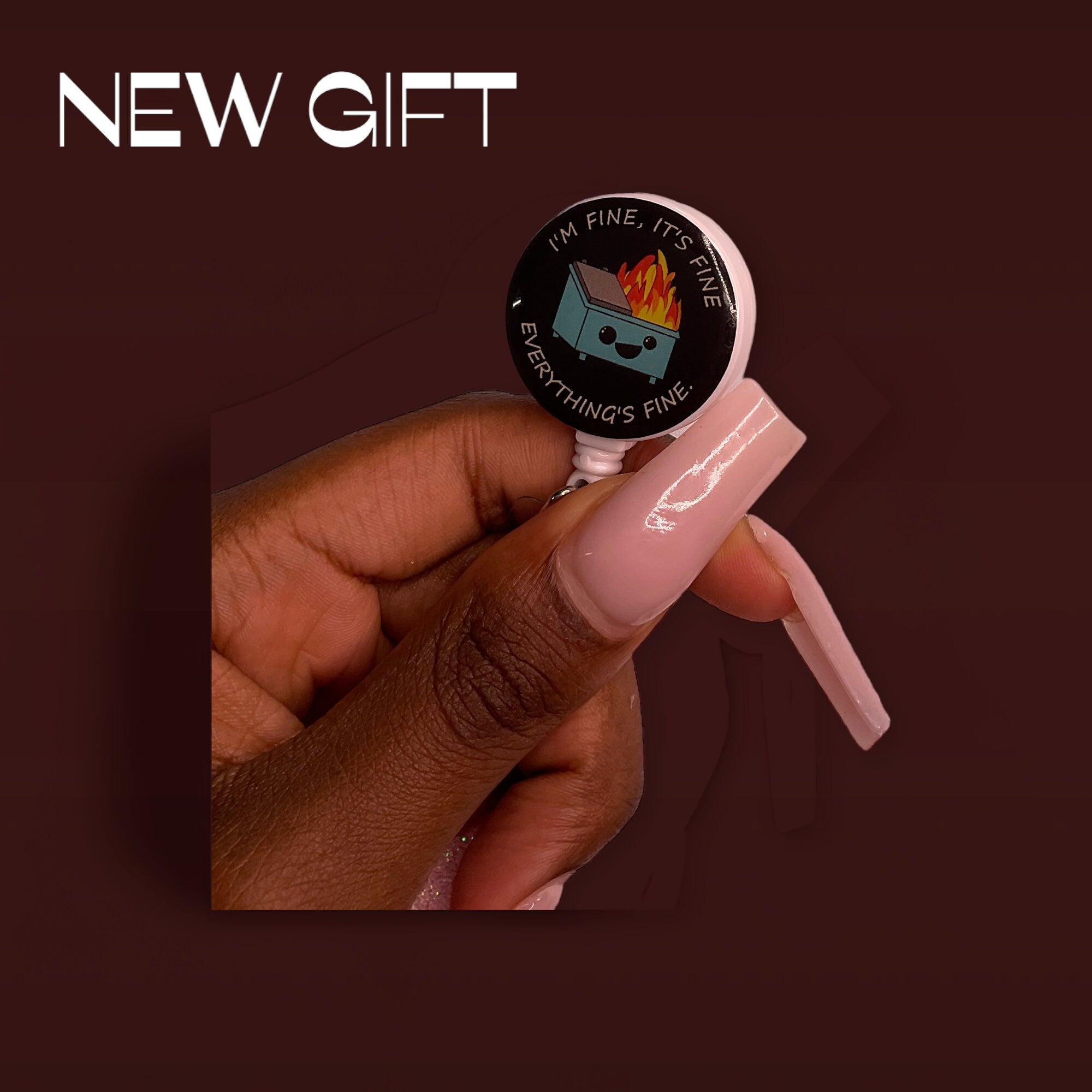 I am fine its fine badge, Gift, Badge Reel, Work Badge, Pastel Color Badge Reel, Acrylic Badge Reel