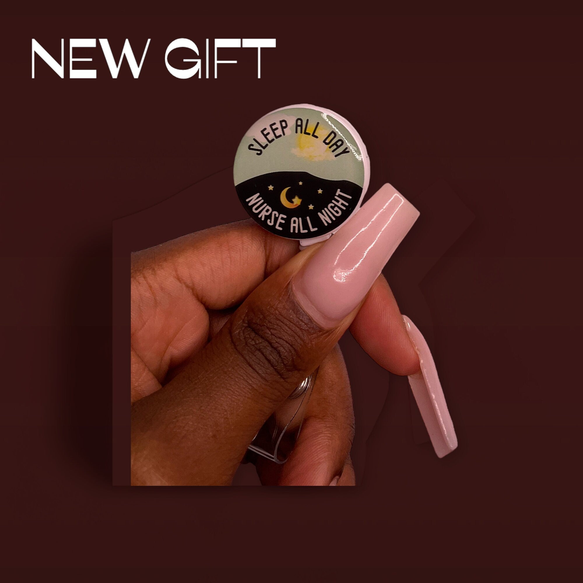 Sleep all day, Gift, Badge Reel, Work Badge, Pastel Color Badge Reel, Acrylic Badge Reel