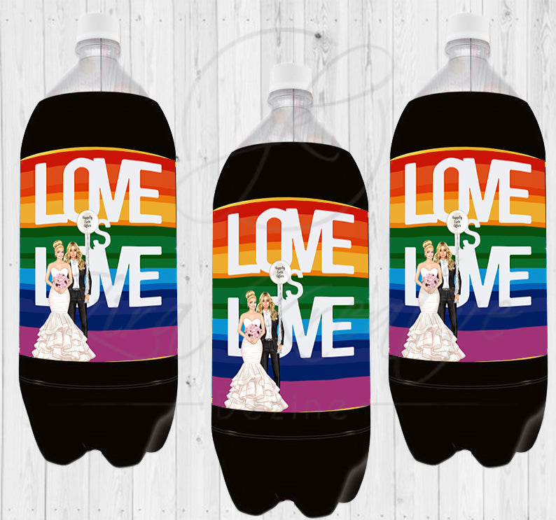 Pride Rainbow 2 Liter Soda Label, Mrs. & Mrs Caucasian Lesbian Couple, Digital Download, LGBT Party Favor