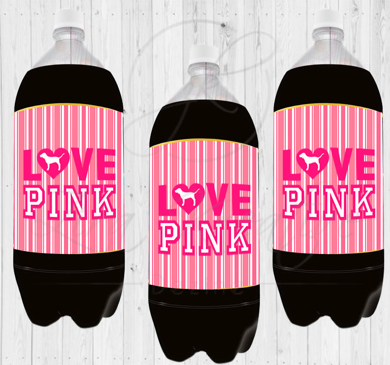 Designer Inspired Love PINK 2 Liter Bottle Labels, Digital Download, Party Favor