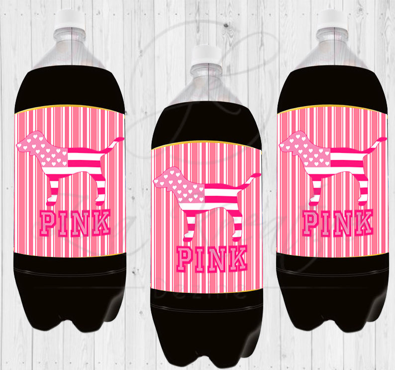 Designer Inspired PINK 2 Liter Bottle Labels, Digital Download, Party Favor