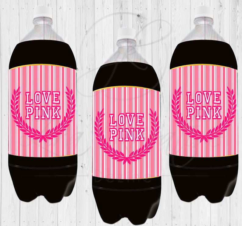 Designer Inspired PINK 2 Liter Bottle Labels, Digital Download, Party Favor