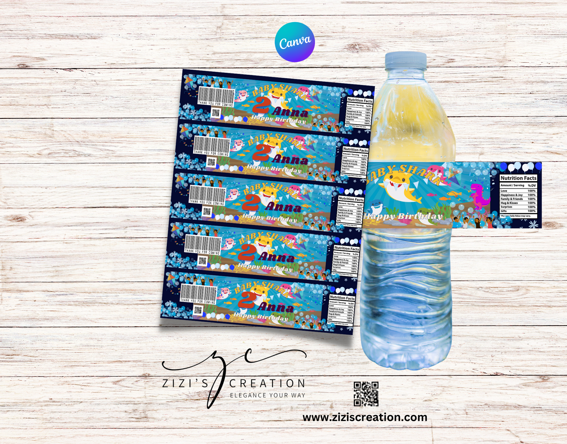 Water bottle label | Baby Shark | Unique Personalization | Party-Ready Digital Designs for Kids with Fun-Filled Kids Party Digital Designs