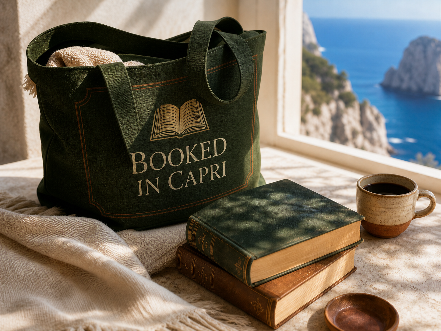 Editorial reading scene for Bookish Totes
