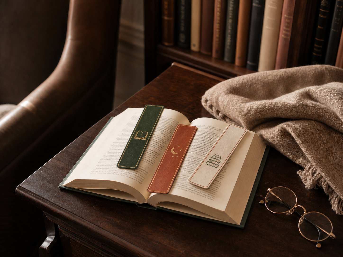 Editorial reading scene for Bookmarks & Accessories