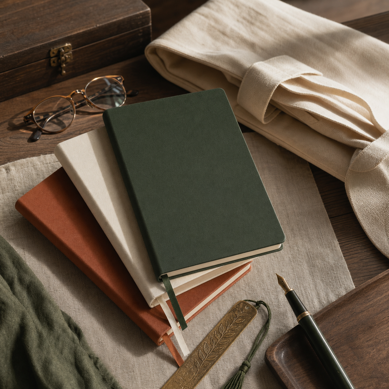 Coordinated journals, tote and reading accessories